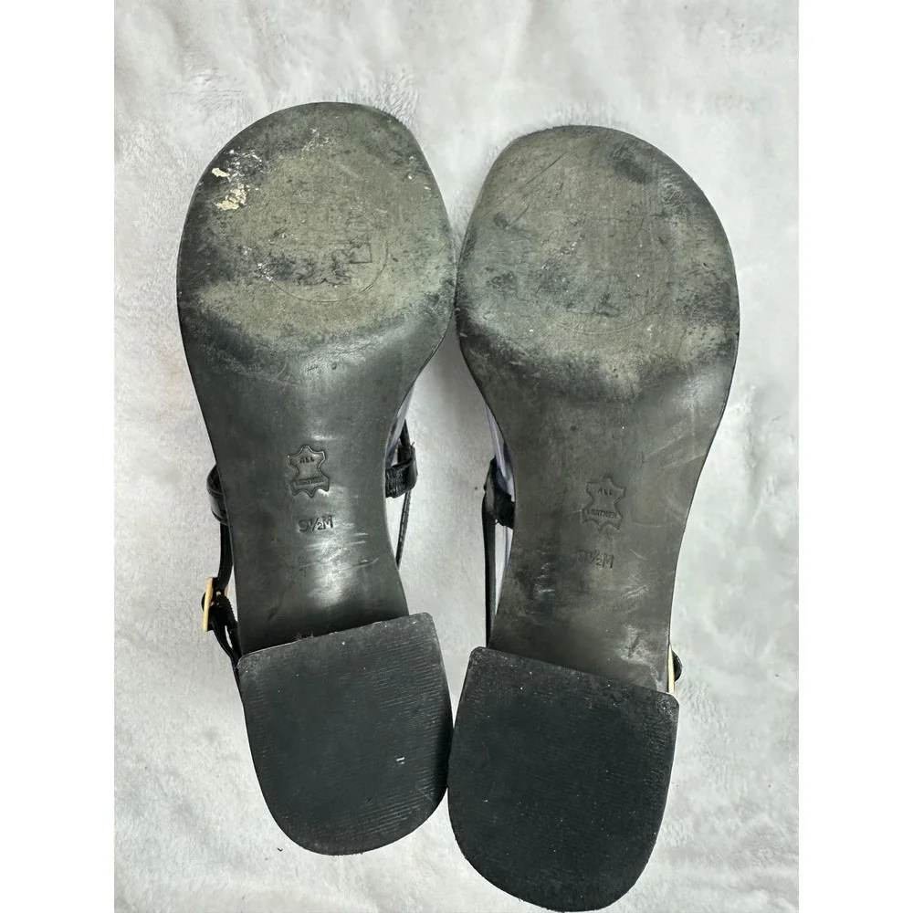 Tory Burch Block Heel Sandals Womens 9.5M Black Good Patent Leather Logo Thong